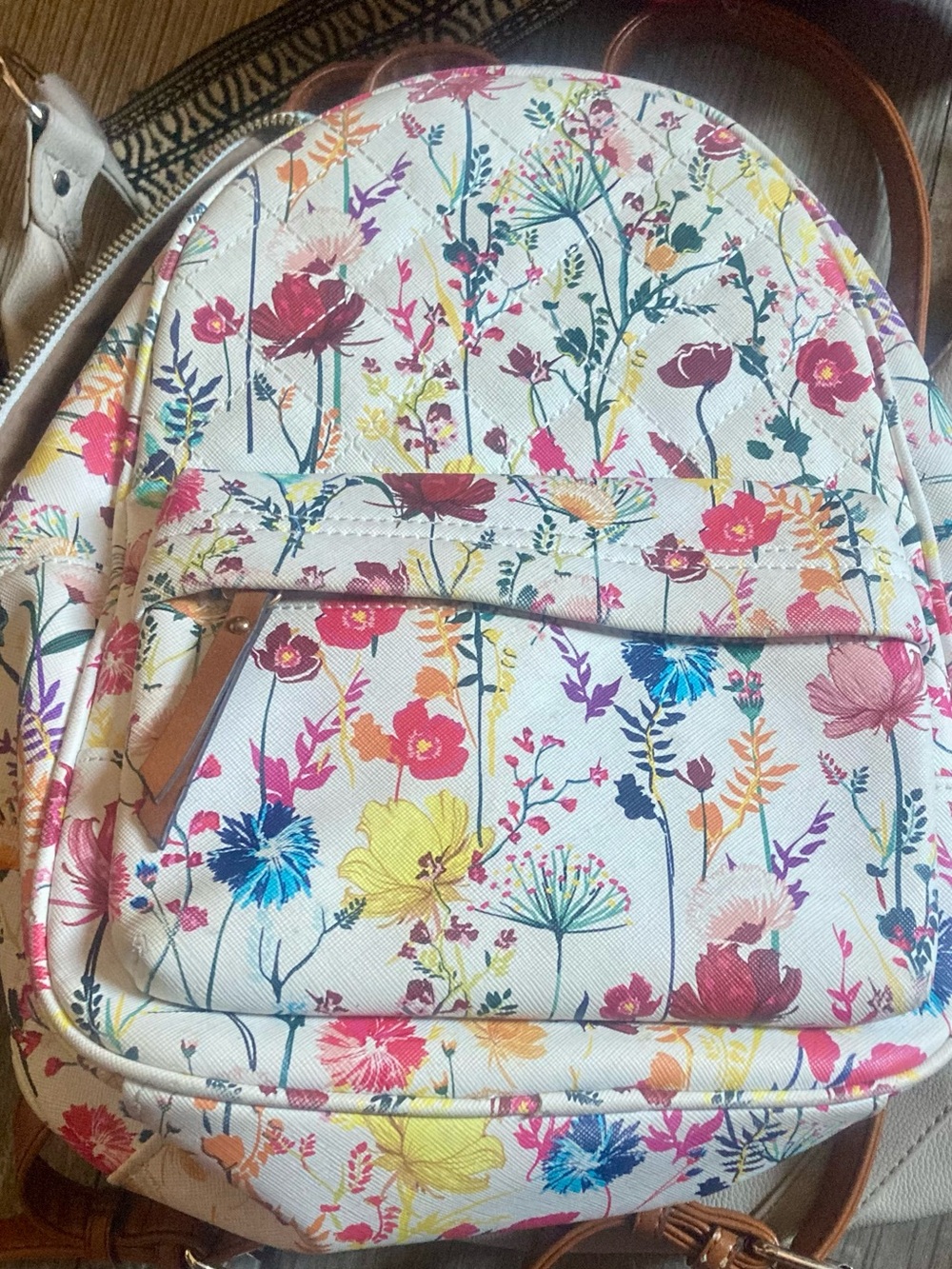 Women's Floral Mini Backpack in White Multi - Casual Everyday Bag FREE GIFT